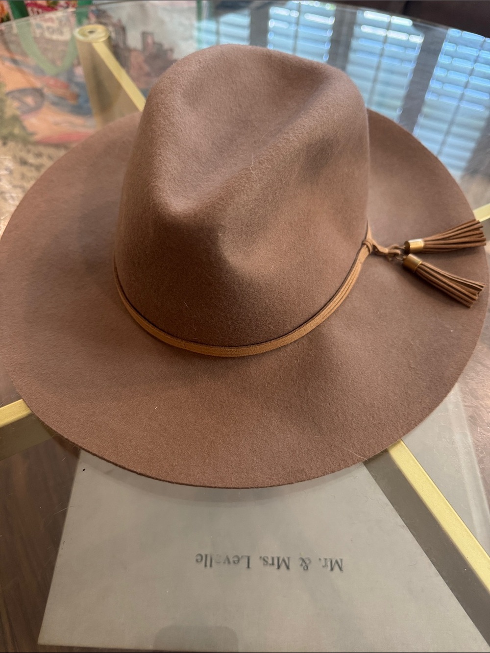 Brown Wool Wide-Brim Tassel Fedora Hat